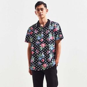 Urban Outfitters Men’s Botanical Floral Polka Dot Polo Collared Shirt